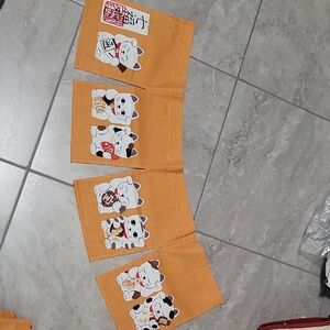 Orange Lucky Cat Maneki-neko Short Curtain